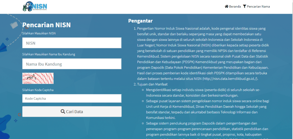 Nisn siswa aplikasi cek