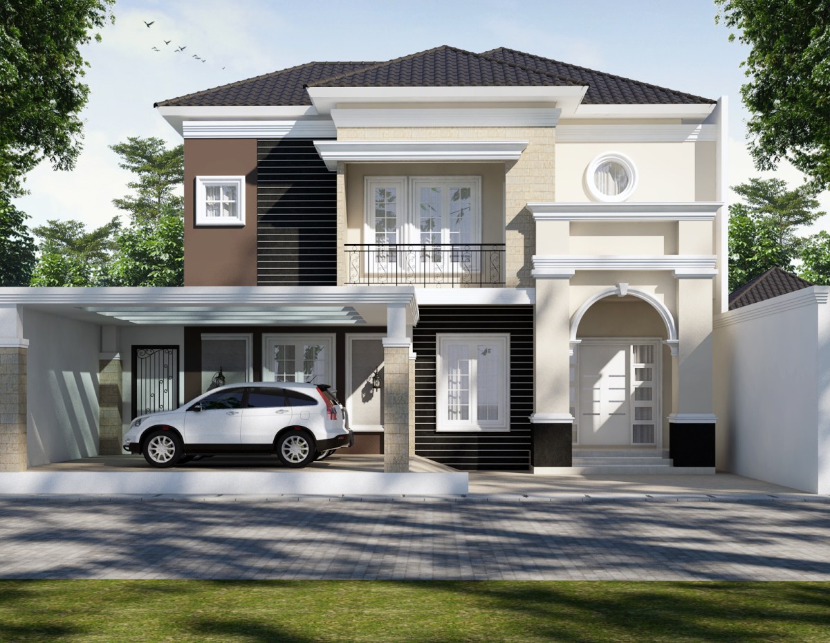 Rumah lantai lebar fasad minimalis banten serpong depan tampak bapak eksterior arsitektur pilih papan arsitek jasa emporioarchitect