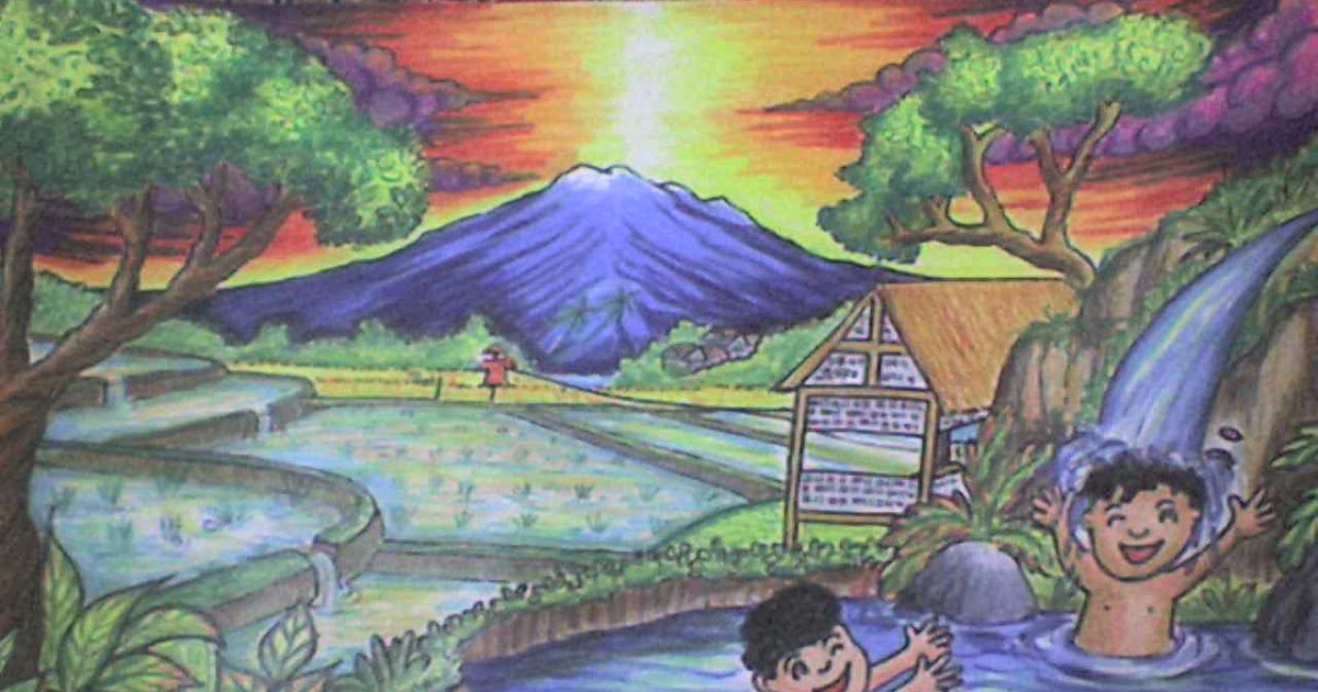 Lukisan manusia sekitarnya pemandangan padi richi