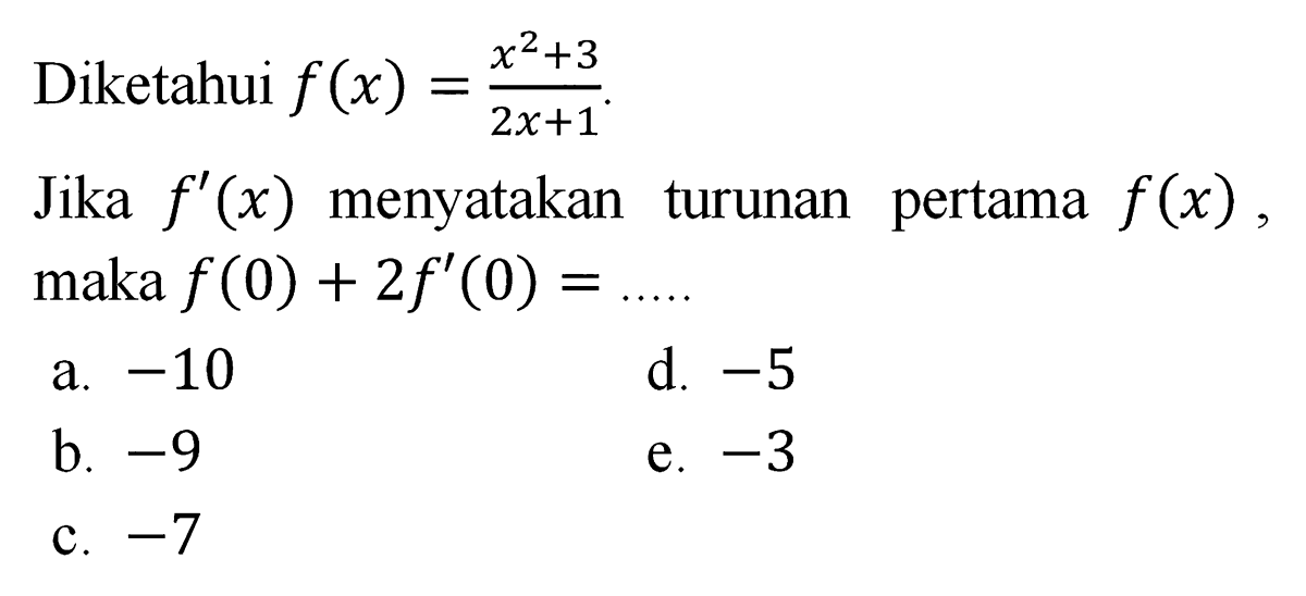 Suatu fungsi dirumuskan fx ax b jika f 2 14 dan f3 1