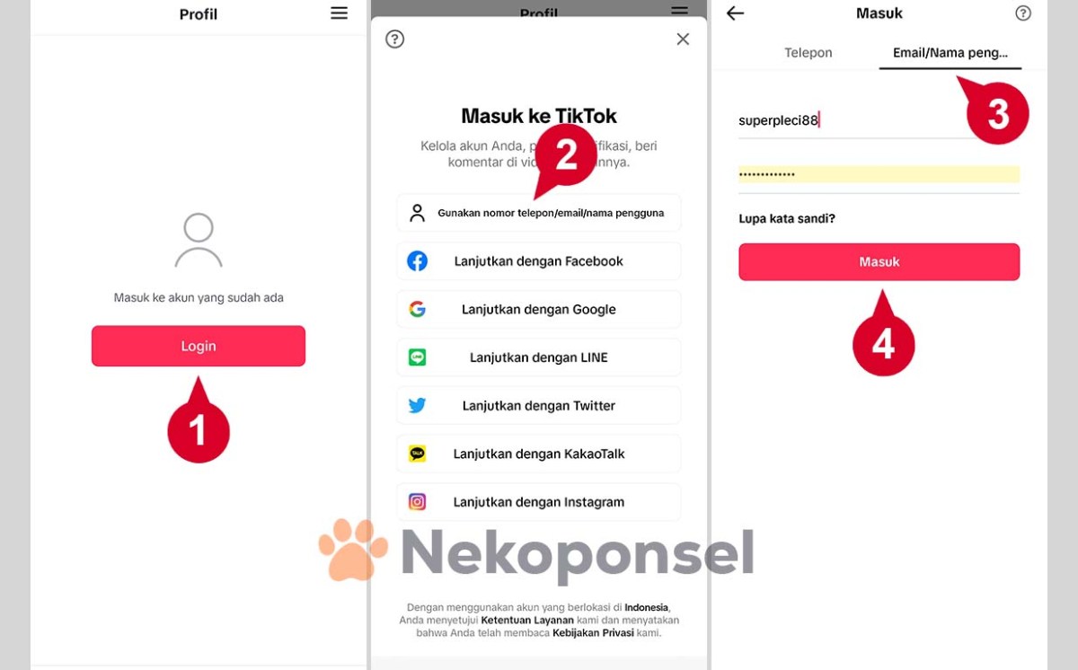 Cara masuk akun tiktok dengan nama pengguna