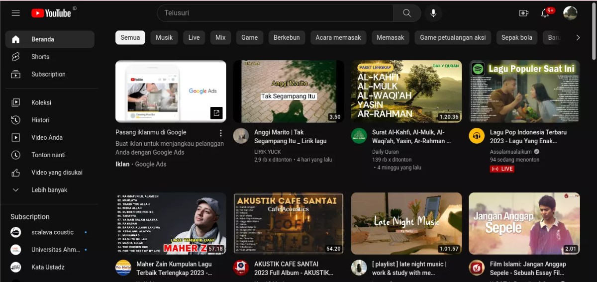 Cara agar video youtube muncul di beranda