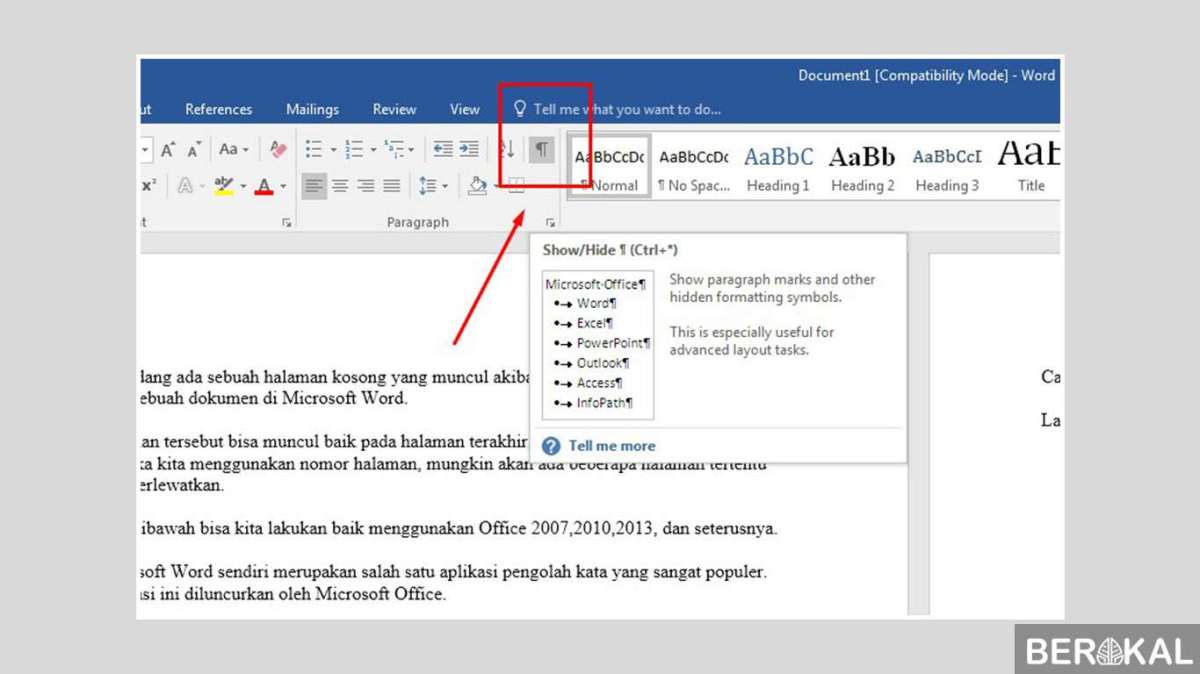 Cara menghapus lembar kosong di word